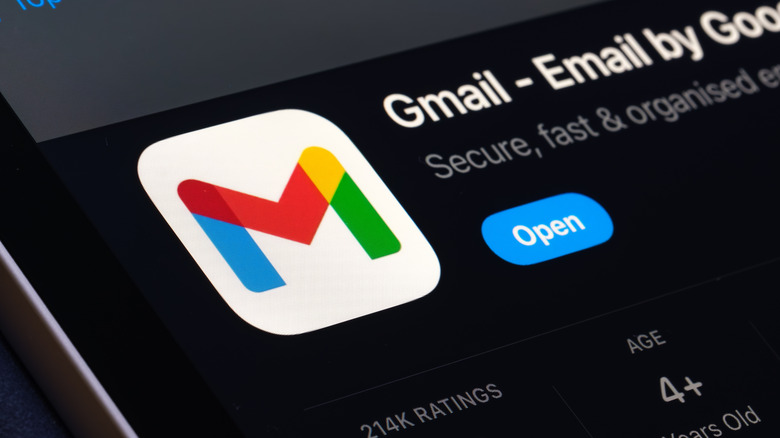 The Gmail app icon and interface as seen on the Apple App Store on an iPhone.