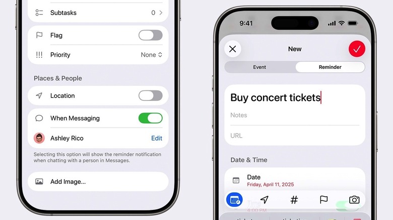 A split view showing the Reminders app working in tandem with the Messages and Calendar applications.
