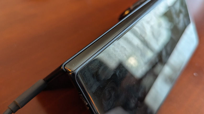 Close-up of the Honor Magic V3 hinge area showing tight tolerances.