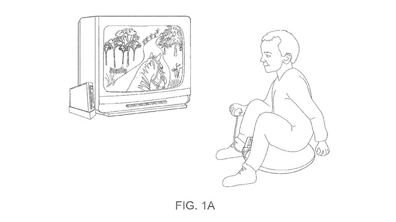 A diagram of the inflatable Wii saddle showing a person seated with a controller.