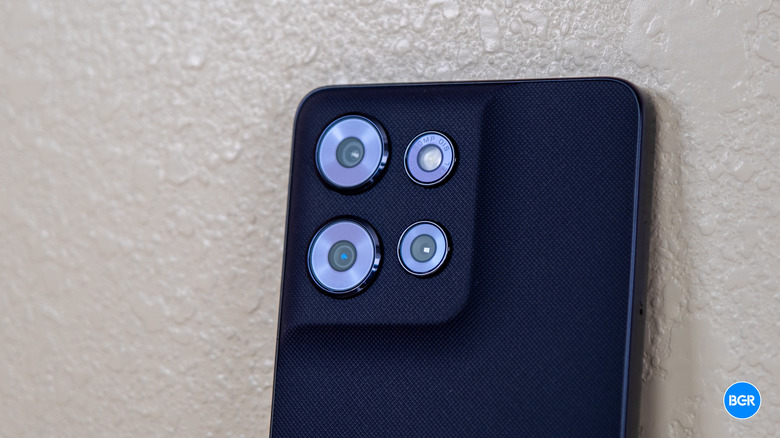 Macro view of the dual camera system on the Moto G Power (2026).