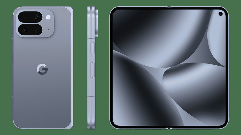 Side and back views of the Pixel 10 Pro Fold showing the frame and antenna bands.