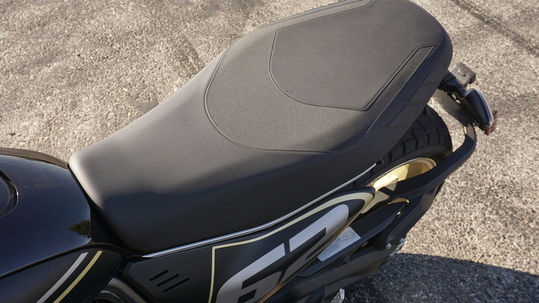 Detailed view of the 2025 Ducati Scrambler seat and tail section.