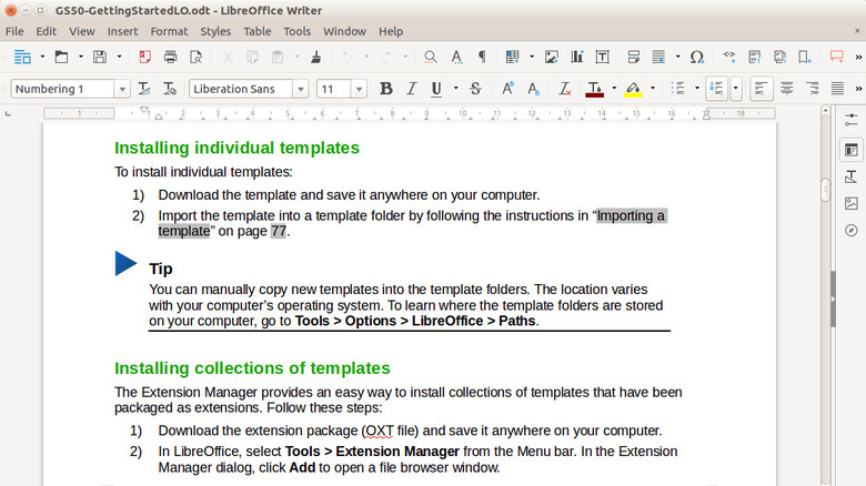 A document being edited in the LibreOffice Writer word processor.