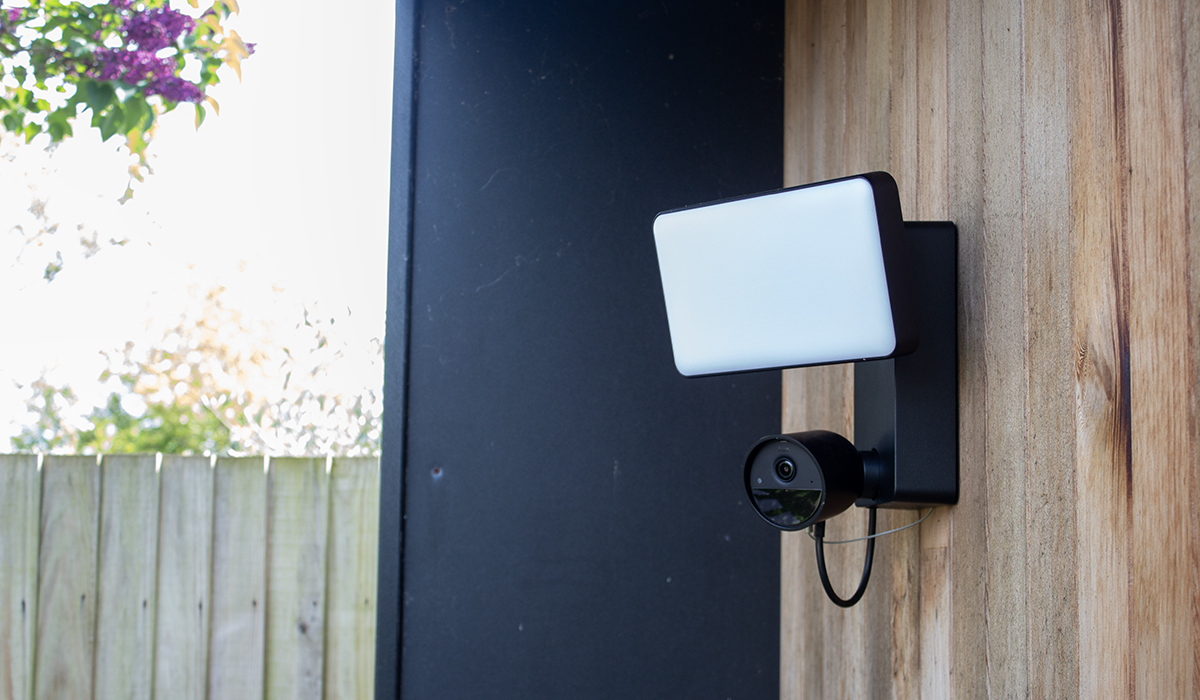 Close-up view of the Philips Hue Secure camera hardware.