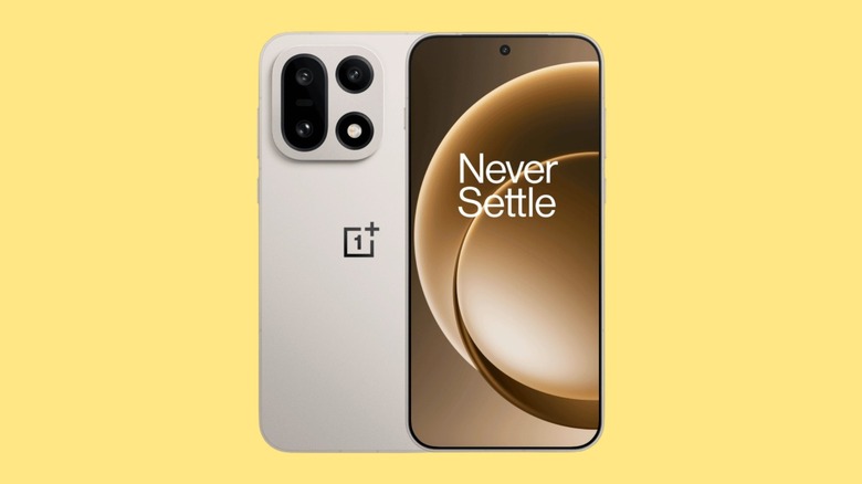 Front and back view of the OnePlus 15 smartphone showing its sleek camera housing.