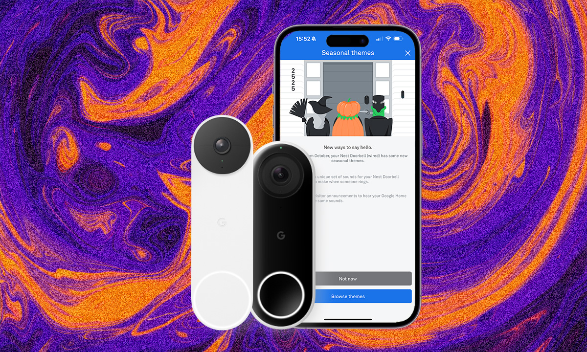 A smartphone displaying the Google Home app settings menu with the 'Doorbell theme' option highlighted.