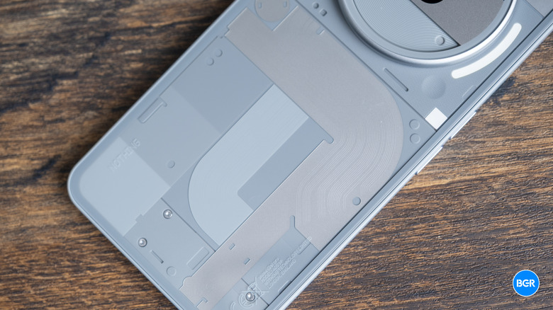 Side-angle view of the Nothing Phone (3a) Pro transparent backing.