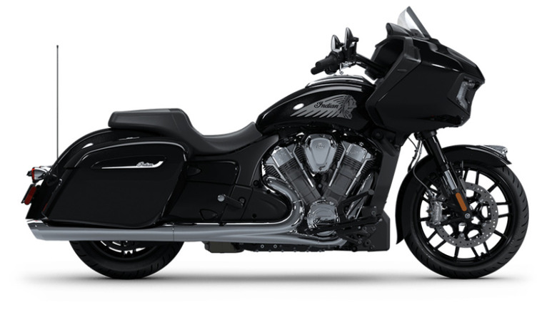 An Indian Challenger motorcycle in black.