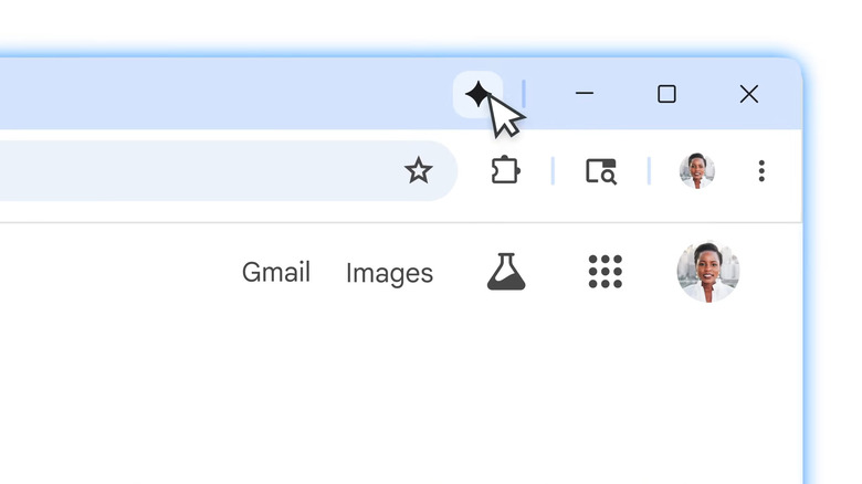 Close-up of a mouse cursor clicking the Gemini icon in the Chrome browser toolbar.