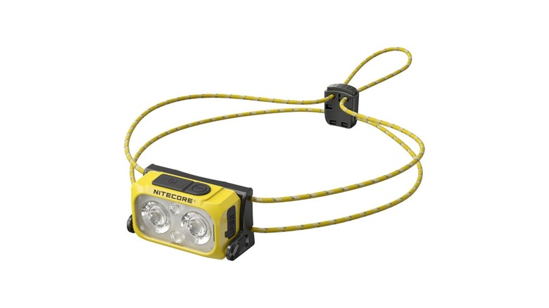 A yellow Nitecore NU25 ultralight headlamp.