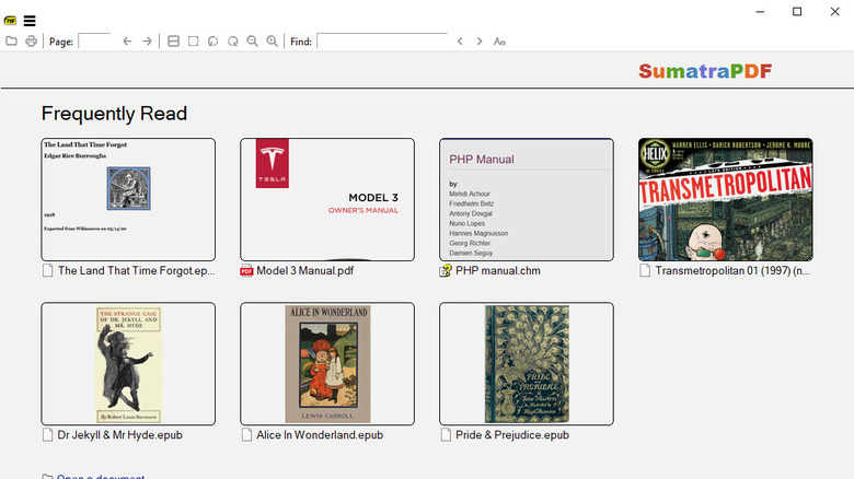 The minimalist main window of the Sumatra PDF viewer.