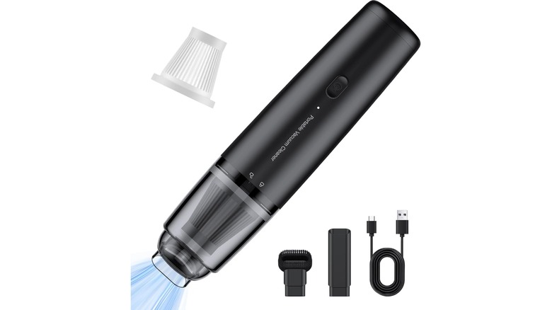 A LYFUHUI handheld cordless vacuum cleaner displayed with its specialized cleaning attachments.