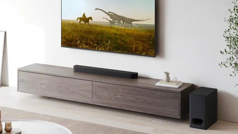 A Sony Bravia Theater Bar 6 elegantly integrated into a contemporary living room environment.