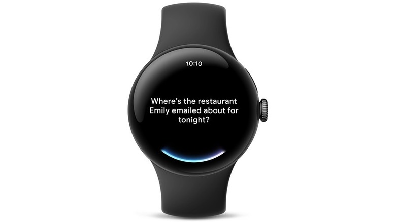 Close-up of a smartwatch screen processing a voice command with the Google Gemini logo.