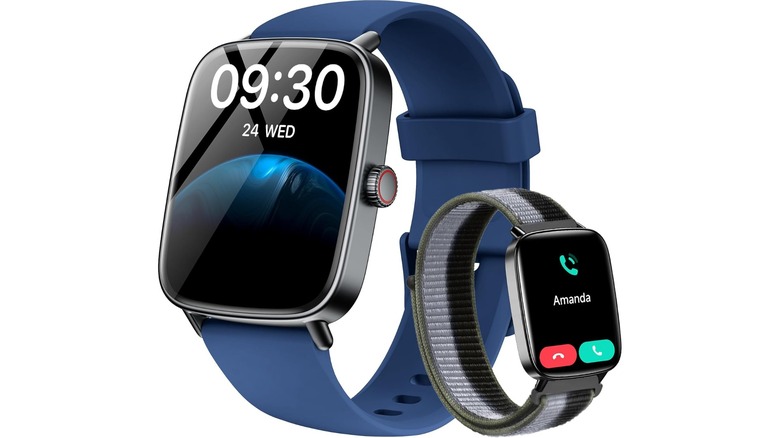 Two Tensky HD Dynamic Dial Smartwatches with different colored bands side by side.