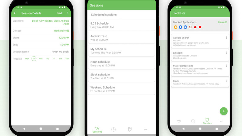 Interface of the Freedom app showing website blocking settings.