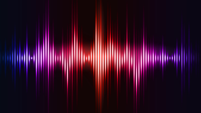 A digital visualization of a soundwave equalizer showing various frequency peaks and valleys.