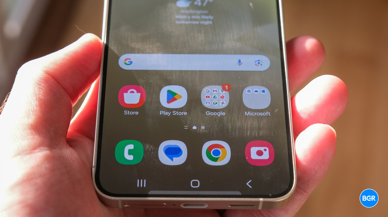 Front view of the Samsung Galaxy S24 display with vibrant colors and slim borders.