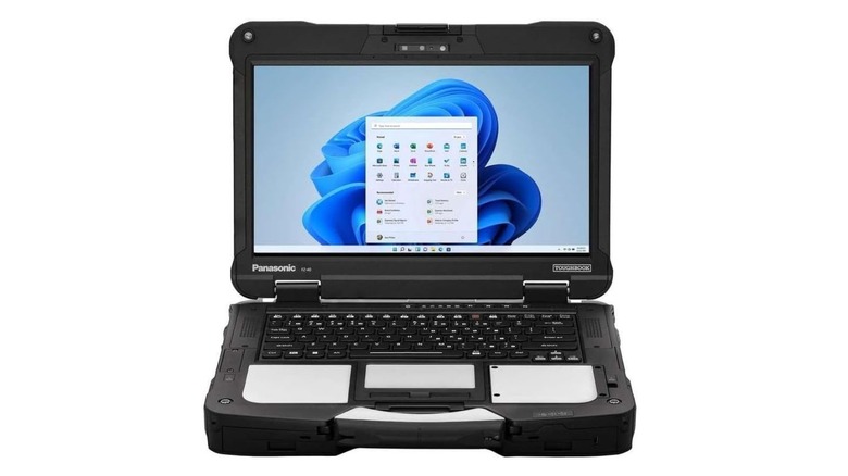 The ruggedized Panasonic Toughbook 40 Mk2 featuring a built-in handle and heavy-duty chassis.