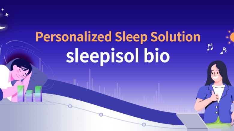 Promotional graphic for Sleepisol Bio showing a person sleeping and the app interface.