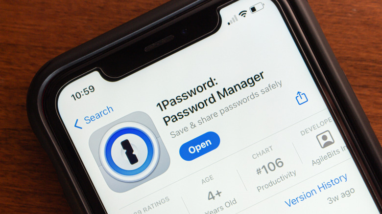 The 1Password application interface displayed clearly on an iPhone screen.