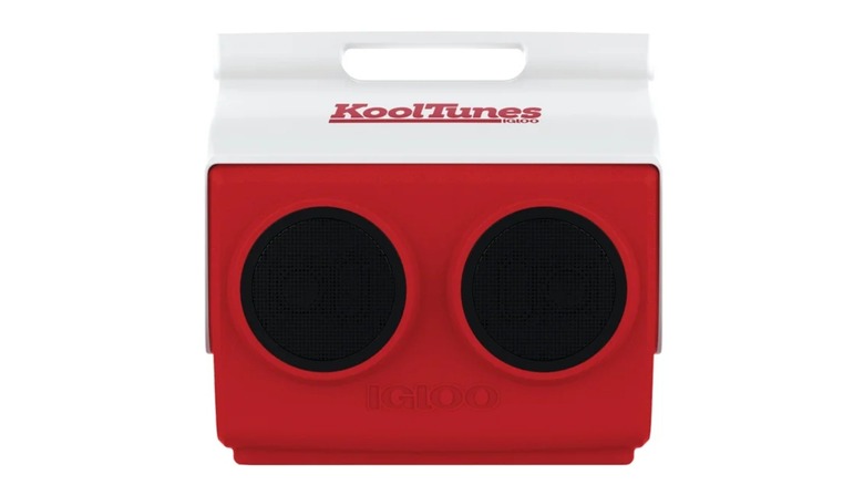 The Igloo KoolTunes Bluetooth Speaker Cooler with a built-in speaker on the front of its 14-quart frame. [0]