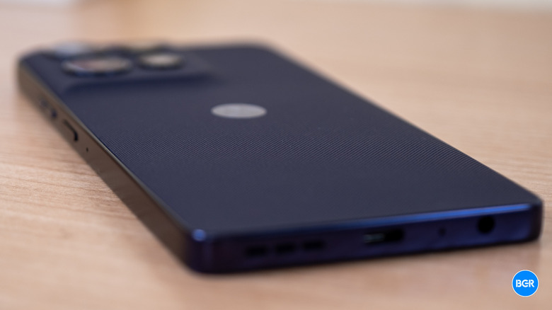 Close-up of the vegan leather back panel on the Moto G Power (2026).
