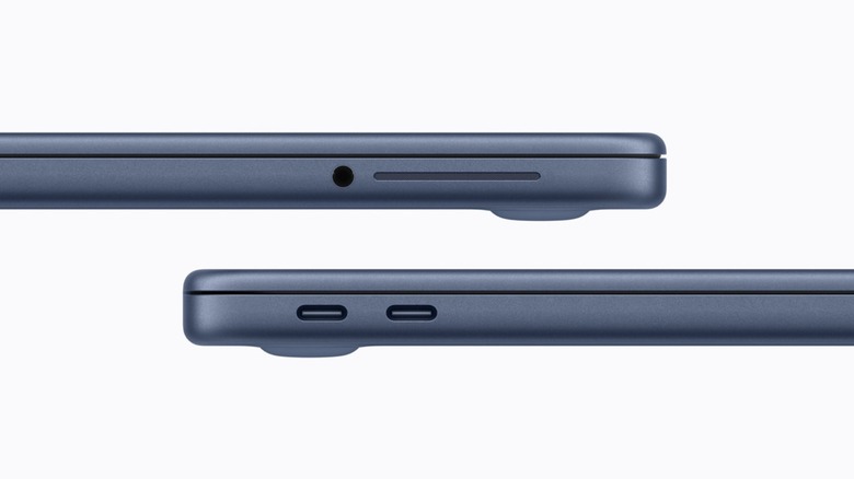 Close-up of the MacBook Neo ports showing the USB-C configuration.