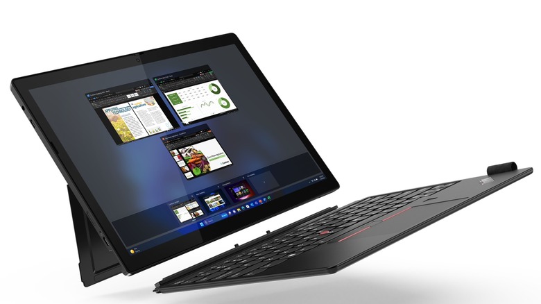 The ThinkPad X12 Detachable Gen 2 showing its tablet-first design with a detachable keyboard.