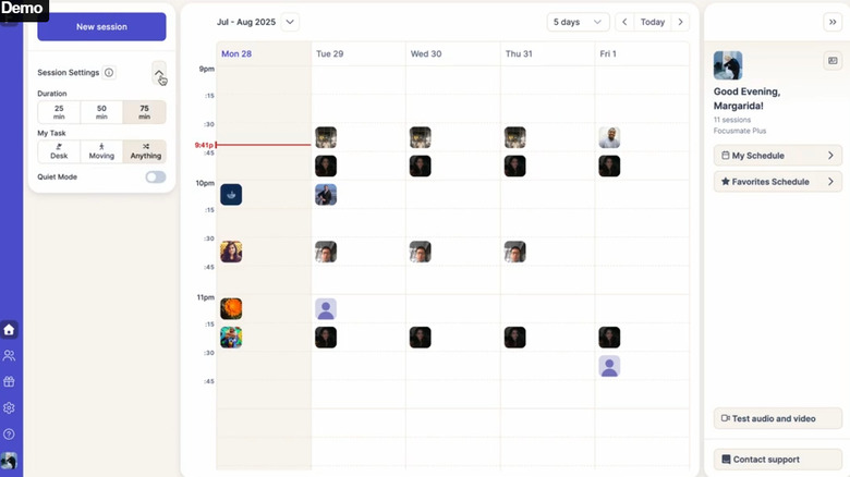 A Focusmate video session showing two users working together virtually.