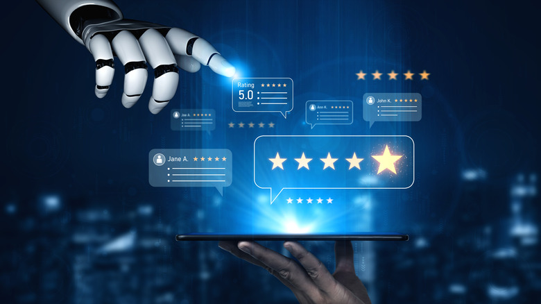 Digital graphic representing high star ratings and positive customer reviews.
