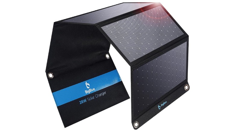 An unfolded BigBlue 28W portable solar panel.