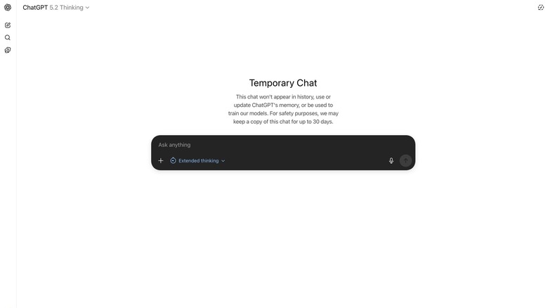 A close-up of the Temporary Chat toggle located at the top of the ChatGPT interface.