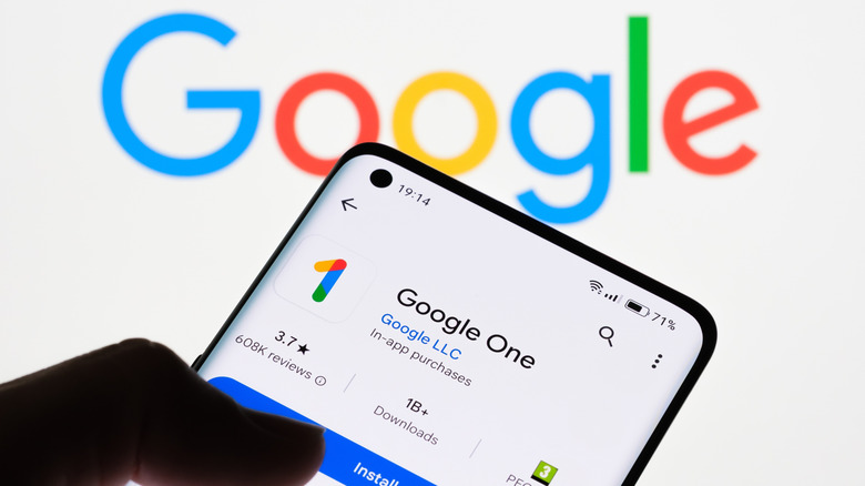 A smartphone displaying the Google One app download page.