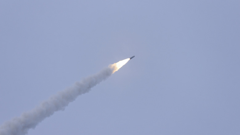 A heavy-lift rocket carrying the TerreStar-1 satellite during launch.