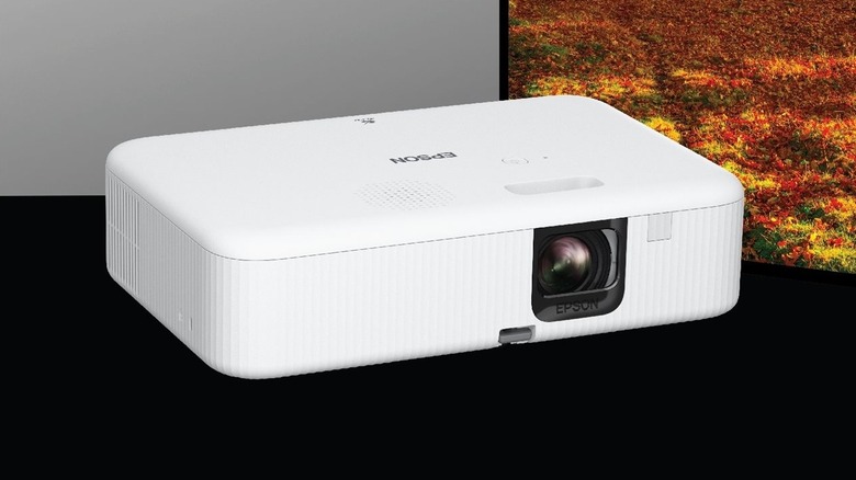 The Epson EpiqVision Flex CO-FH02 portable projector shown in a promotional product shot.