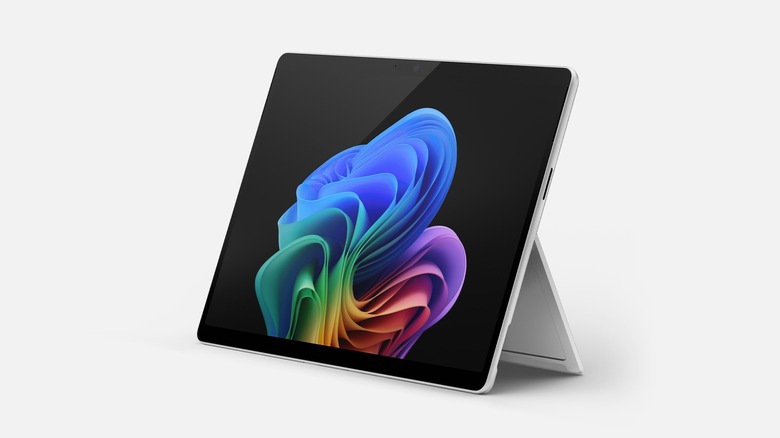 Microsoft Surface Pro 11th Edition shown from a side-angle view to highlight its slim profile and adjustable kickstand.