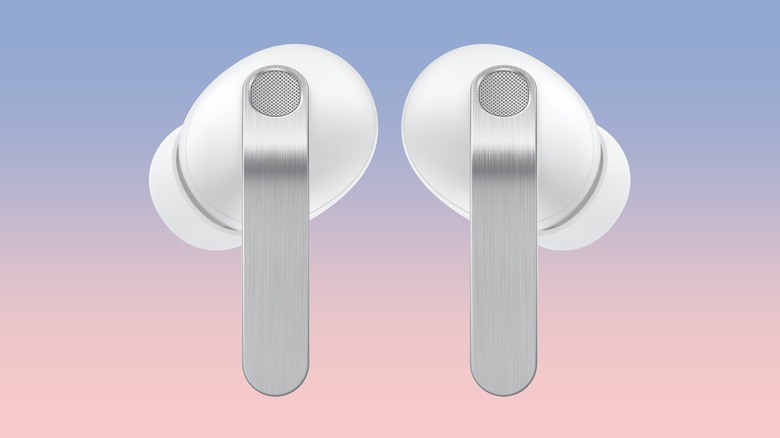 Samsung Galaxy Buds 4 Pro earbuds displayed against a colorful gradient background