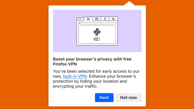 A screenshot of the Firefox VPN activation prompt within the browser settings.