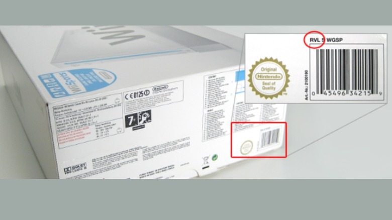 A detailed close-up of the Nintendo Wii product label highlighting the model number RVL-001.