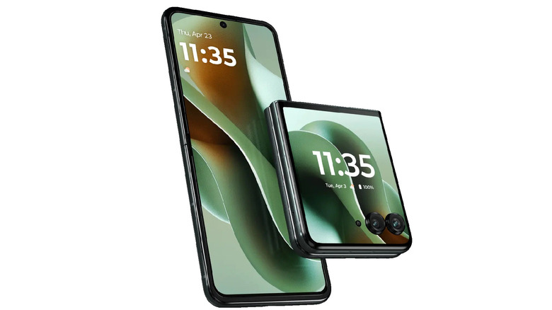 A Motorola Razr Ultra shown side-by-side in its fully open and fully closed positions.