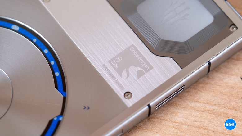 Close-up view of the Snapdragon branding on the RedMagic 11S Pro hardware.