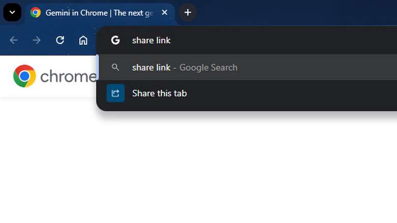 The Chrome Omnibox showing a suggested Action for sharing the current tab.