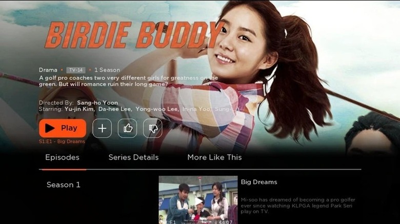 The AsianCrush app icon and content selection screen on a Roku TV interface.