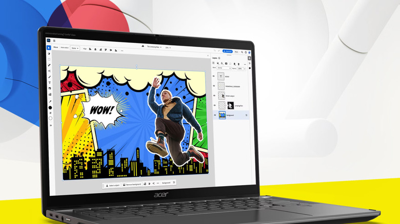 A close-up of a user editing photos on the touch screen of an Acer Chromebook Plus Spin 514.